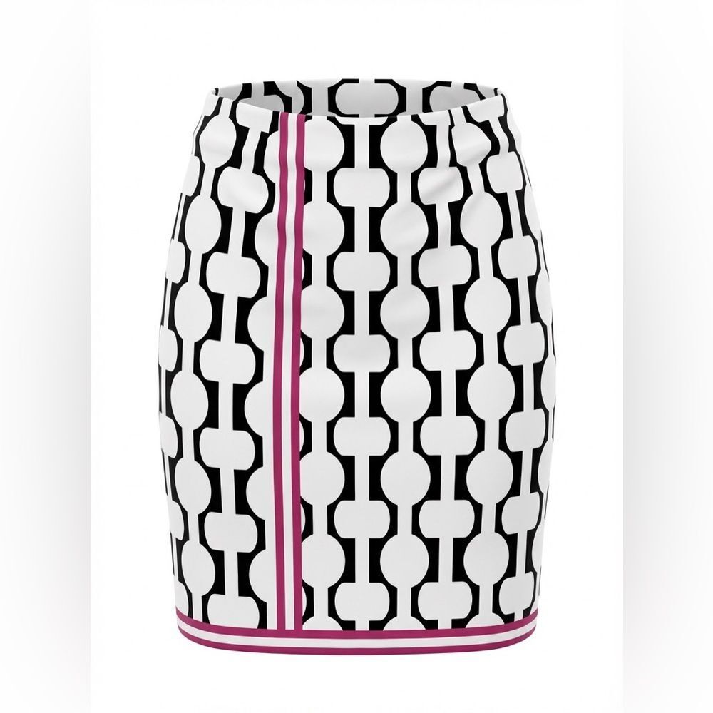 GRETCHEN SCOTT SKIRT SIZE M WHITE WITH BLACK RED DESIGN